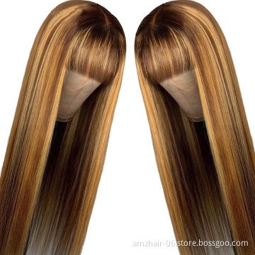 Wholesale Highlight Machine Made Wig #4/30 Brown Mixed Color Straight Raw Indian Hair No Lace Frontal Human Hair For Black Women